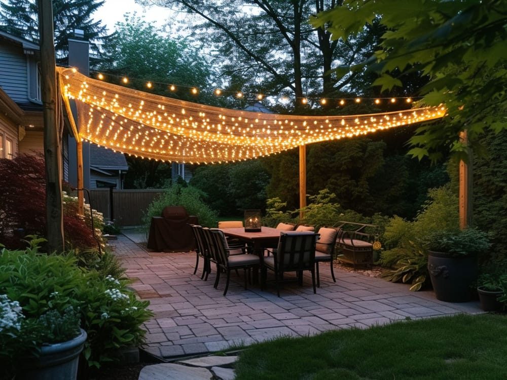Create an Illuminated Canopy for Seating Areas With String Lights