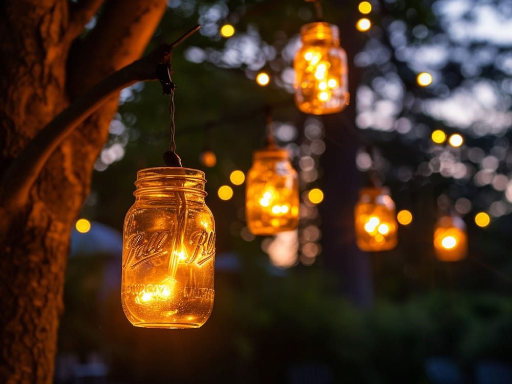 Hang Mason Jar Lights From Tree Branches for a Romantic Atmosphere