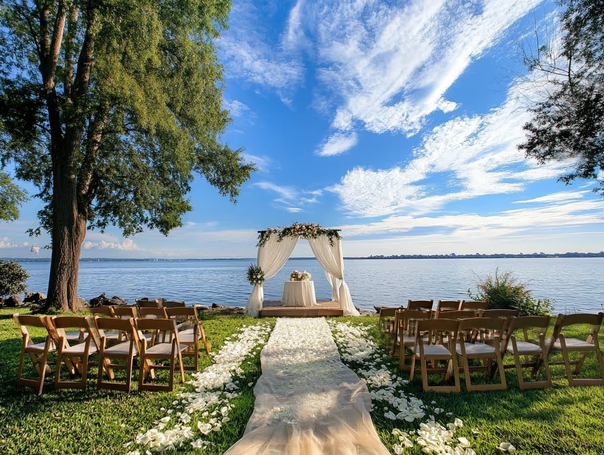 20 Water Wedding Ideas for a Dreamy Celebration Lakeside Ceremony with a Scenic Backdrop Beachfront Wedding with Barefoot Elegance Floating Floral Installations Nautical Theme with Classic Blue and White Waterfront Dining Experience Sunset Cruise Reception Water-Themed Invitations Sea Glass and Pearl Decor Ceremony on a Dock or Pier Mermaid-Inspired Bridal Look Underwater-Inspired Cake Shell-Inspired Table Settings Watercolor Backdrop Floating Lanterns at Night Driftwood and Coral Archway Waterfront Lounge Area Transparent Decor Elements Ocean-Inspired Signature Cocktails Canoe or Boat Grand Entrance Water-Themed Favors Conclusion